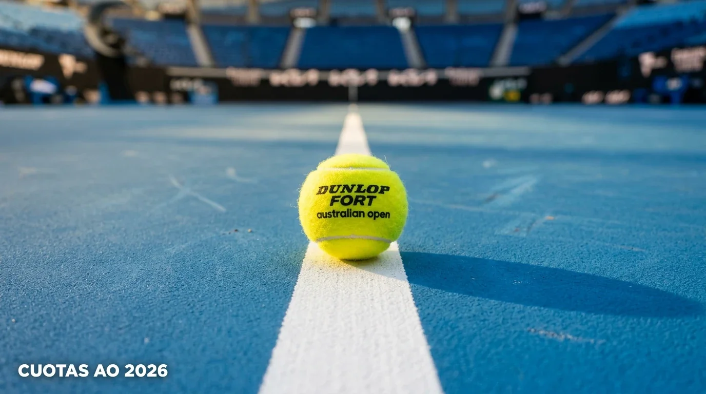 Panel de cuotas decimales del cuadro masculino y femenino del Australian Open 2026 con movimiento de precios por ronda